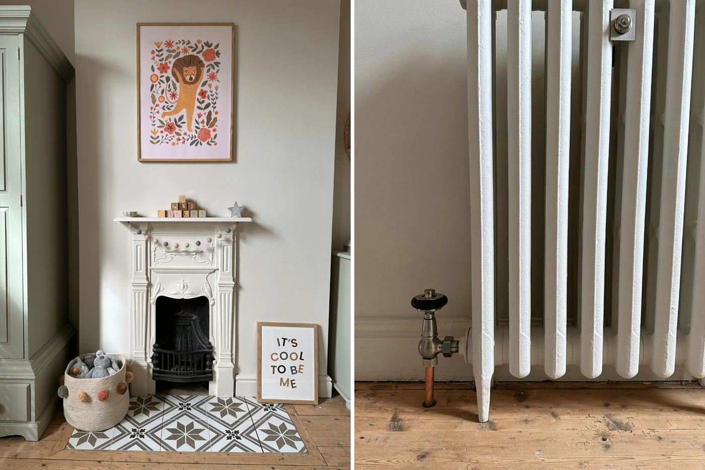 Avant après peinture Farrow and Ball Dead Flat chambre d'enfant